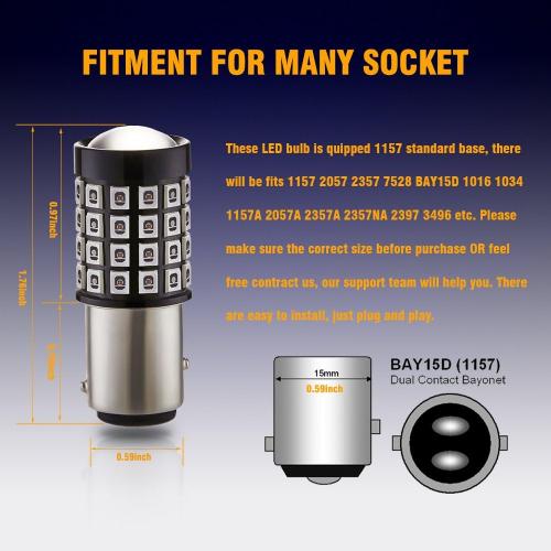 Antline 1157 LED Bulb Flash Strobe Red (2 Pack), 9-30V Super Bright 1600 Lumens 2057 2357 7528 52-SMD LED with Projector for Replacement, Flashing Strobe Brake Tail Stop Light Bulbs