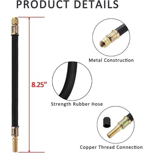 5 Pcs Tire Valve Extension, 8.25 Inch Flexible Valve Stem Extenders, 90 Degree Brass Tire Valve Extension Adaptors with Tire Inflator Hose Adapter Compatible for RV Bike Motorcycle Car