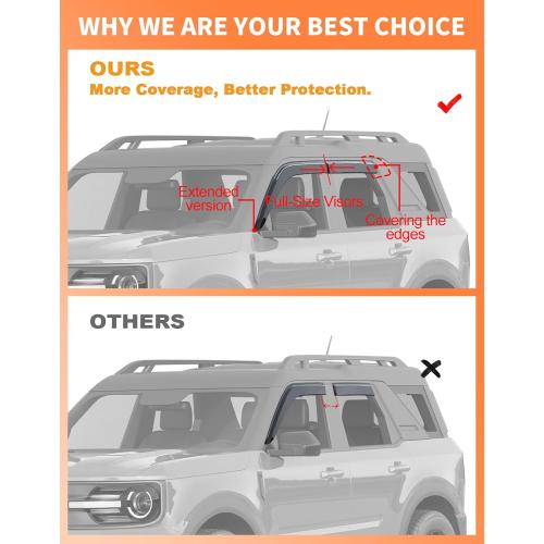 Low Profile Window Rain Guards Fit for Ford Bronco Sport 2021-2026 Rain Guard Window Deflectors Extra-Thick Side Window Visors Vent Shades Tape-on Vent Visors Car Accessories 4-PCS