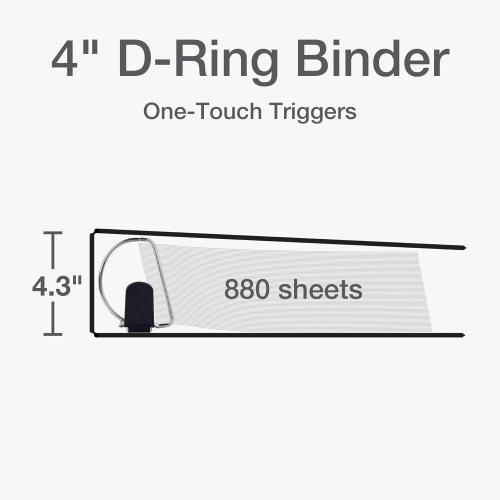 Oxford 3 Ring Binders, Binders for School and Office, Durable 4 Inch, ONE-Touch Easy Open D Rings, View Binder Covers, 4 Interior Pockets, PVC-Free, Holds 880 Sheets, Black, 2 Pack (79920)