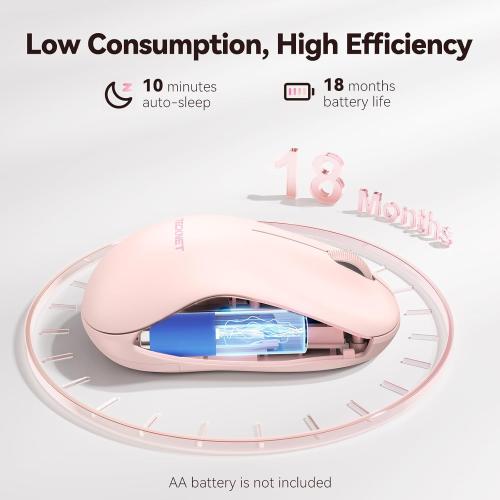 TECKNET Wireless Mouse for Laptop, 2.4G Silent Computer Mouse Quiet Click with 5 DPI Levels,Contoured Grip,Small Portable 30 Months Battery Cordless Mice for PC, Chromebook, Mac - Pink