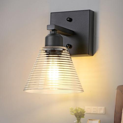 1-Light Bathroom Vanity Light, Black Modern Bathroom Lighting Fixtures with Clear Glass Shade, Farmhouse Wall Sconces for Mirror Kitchen Bedroom Living Room
