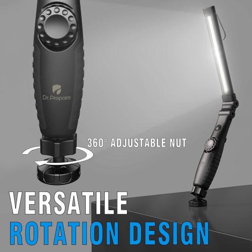 Dr. Prepare LED Work Light, 700 Lumens Foldable Rechargeable Work Light, 3200mAh Cordless Portable Magnetic COB LED Inspection Light for Car Repair, Home, Garage, Emergency