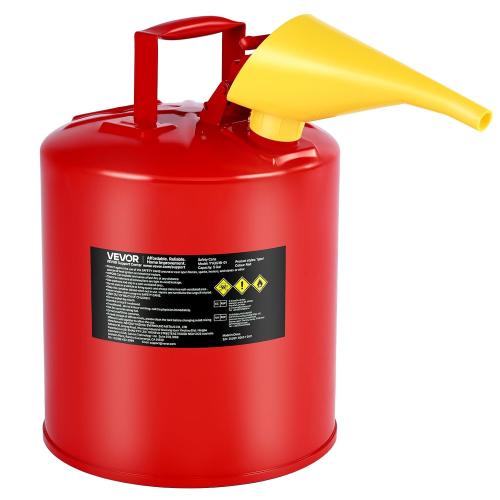 VEVOR Safety Gas Can, 5 Gallon Type I Red Metal Container for Liquid Material with Stainless Steel Flame Arrester, Self-Closing Lid & PE Funnel, Carbon Steel Flammable Saving with Handle