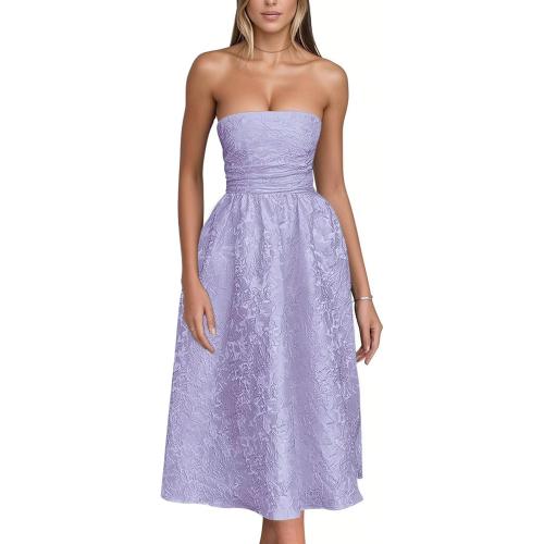 Jacquard Satin Prom Dresses Tea Length Sleeveless Tube Top Strapless Formal Evening Party Gowns