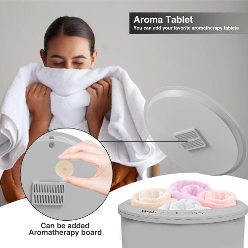 SAMEAT Heated Towel Warmers for Bathroom - Large Towel Warmer Bucket, Wood Handle, Auto Shut Off, Fits Up to Two 40X70 Oversized Towels, Gray