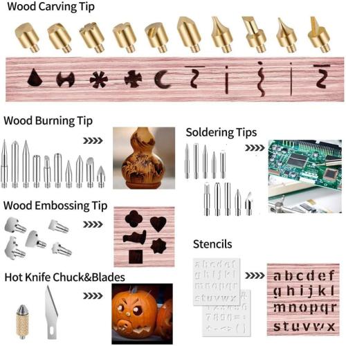 Wood Burning Tips, 28pcs Wood Burning Kit Carving Alphabet Figure Symbol Tool for Pyrography Embossing Soldering DIY Crafts Wedding Gift Wood Burner Tips Set Screw on Brass Pen Accessories Only