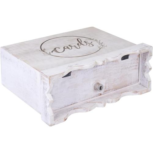 Wedding Card Box with Card Slit and Lock 12X10X4.5- Gift Wishing Well Card Box for Weddings, Receptions, Birthdays, Graduations, Baby Showers, Honeymoon Funds KHNDCNC (White)