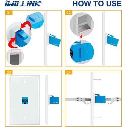 iwillink 2-Pack Cat6A Ethernet Wall Plate, 1-Port RJ45 Wall Plate, Blue