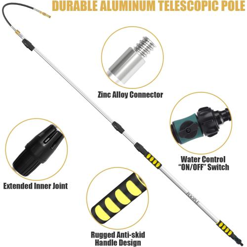 Gutter Cleaning Tools from The Ground, 16FT (24FT Reach) Telescoping Gutter Cleaner Wand with Adjustable Water Flow, Rain Gutters Cleaning Tool for Leaves and Debris, Fits Standard Garden Hoses