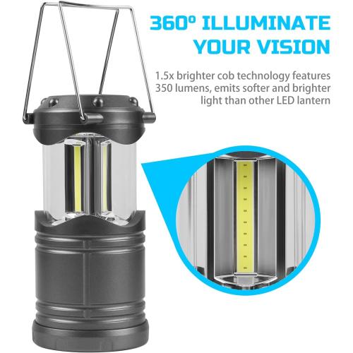 Lichamp LED Camping Lantern, 4 Pack Battery Powered Flashlight for Power Outages, Portable Collapsible Hanging Light Essential for Home, Outdoor, Emergency Lamp Survival Kit Gear for Hurricane, Gray