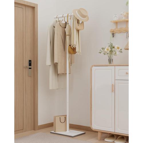 OUTBROS Freestanding Coat Rack, 68.9 High Small Clothes Rack, White | Coat Tree with Rock Base, T Shaped Clothe Rack, Coat Hanger Stand Suitable for Bedroom, Hallway, Entrance‼️missing pieces‼️