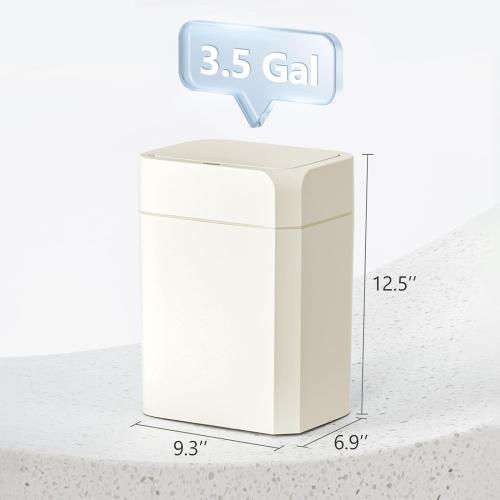 ELPHECO 2 Pack 3.5 Gallon Bathroom Trash Can with Lid Motion Sensor Slim Garbage Can Bathroom Decor Waterproof Smart Small Trash Bin for Kitchen, Office, Bedroom, Living Room, Toilet, Cream Beige