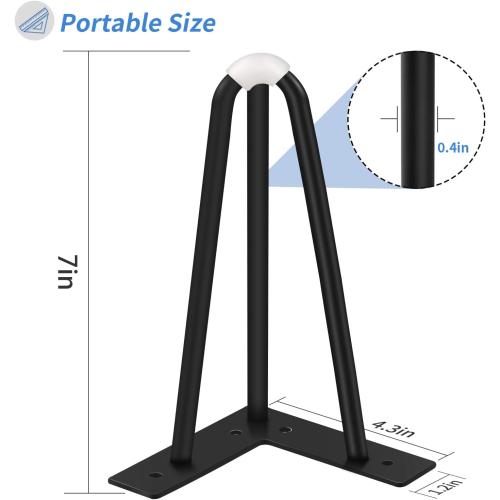 7 Inch Hairpin Legs 1/2” Dia 3-Rods Heavy Duty Hairpin Feet, Metal DIY Furniture Legs Sofa Cabinet Feet Coffee Tea Bar Stool Chair Leg, Set of 4
