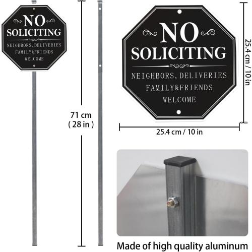 No Soliciting Sign for House 10 x 10 No Soliciting Yard Sign Aluminum No Soliciting Sign for Home with 28 Long Metal Stake(Black)