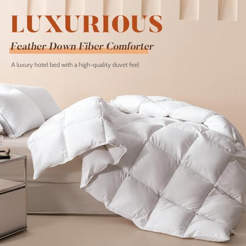 Cosybay Cali King Size Feather Down Fiber Comforter Ultra Fluffy Duvet Insert, All Season White Cotton Cover Luxury Hotel Bed Comforter with Corner Tabs, 104 x 96 Inch