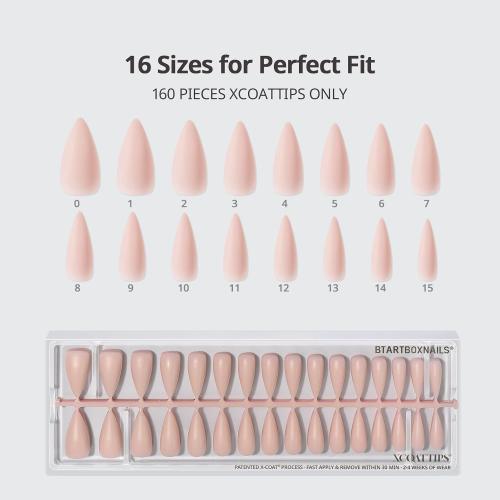 BTArtboxnails XCOATTIPS Bare 5-Shade Nude Press On Nails, L Stiletto, 160Ct