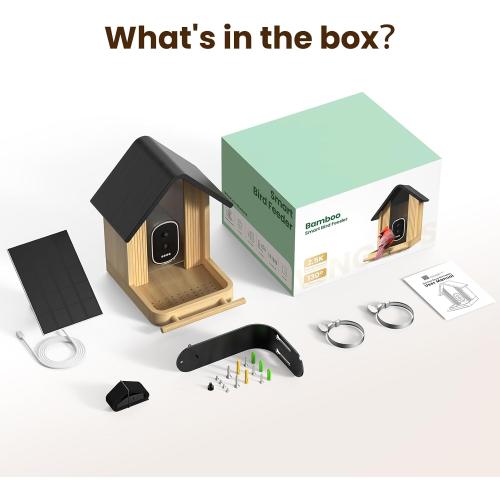 Bird Feeder with Camera, Smart Bamboo Bird Feeder, 2.5K UHD AI Identification, Real-time Videos & Pictures, Wireless Solar Powered Outdoor, Ideal for Garden Birding, Premium Present