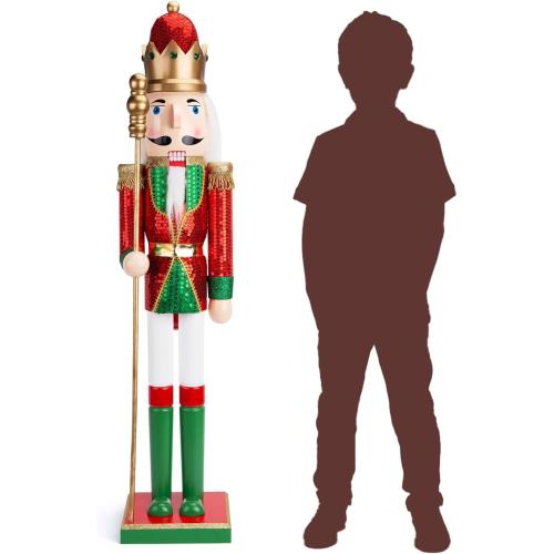 AMOR PRESENT 2.9Ft Christmas Nutcracker Figure, Large Shiny Wooden Nutcracker for Christmas Tree Front Door Hotel Decorations