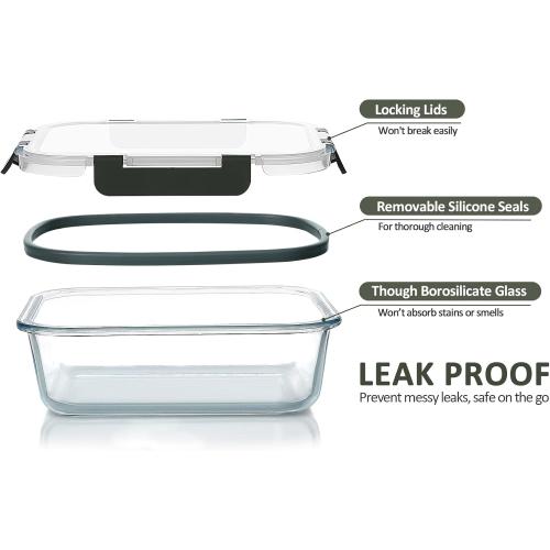 M MCIRCO 5 Pack 36 oz Glass Food Storage Containers with Lids,4.5 Cups,Gray