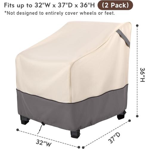 Waterproof Patio Furniture Chair Covers 2-Pack, Heavy Duty 600D Oxford Outdoor Protector for Deep Seat Chairs, UV & Wind Resistant All-Season Protection, 32W x 37D x 36H (Beige/Grey)