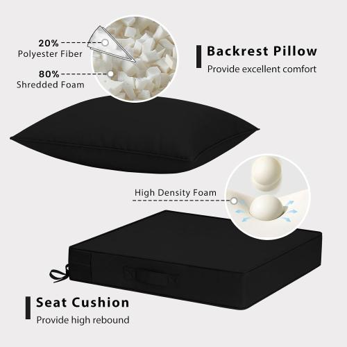 Outdoor Chair Cushions 19X19,Patio Furniture Cushions with Removable Cover, Outdoor Deep Seat Cushion Set with Ties and Handle, Waterproof Outdoor Cushions for Chair Sofa Couch, Black