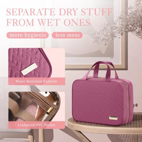 Pink HOTOR Travel Toiletry Bag w/Hanging Hook - Spacious Toiletry Bag Essentials for Women & Men, Makeup Bag/Big Comparment, Waterproof for Travel Accessories, Rosewood-Pink