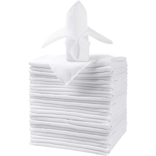 25pcs Polyester Cloth Napkins - 17 x 17 inch White Dinner Washable Napkins with Hemmed Edges for Restaurant/Wedding/Hotel(25,White)