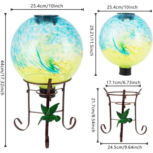 10 Diameter Solar Color-Changing Gazing Ball with 8.5 Hummingbird Metal Stand Indoor Outdoor Glass Globe Sphere Yard Ornament Solar Gazing Balls for Garden,Lawn,Patio,Porch,Gift for Women