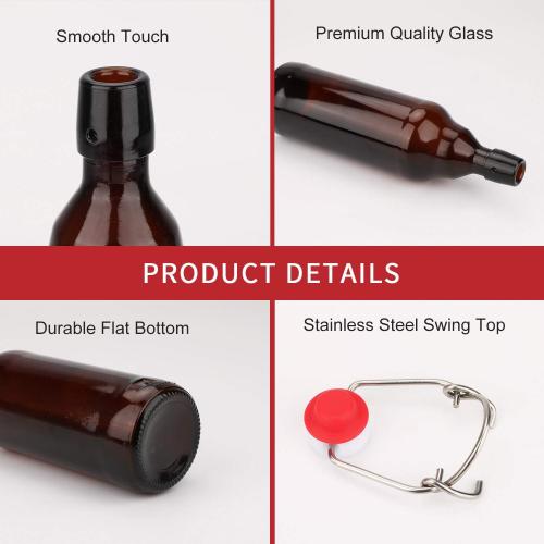 Glass Bottles, Refillable Brown Glass Storage Bottle with Swing Top Lids, Amber Iron Clasp Bottles with Stickers&Pen for Home Brewing, Drinks, Sauces, Industrial products, etc (1000ML, 8 PCS)