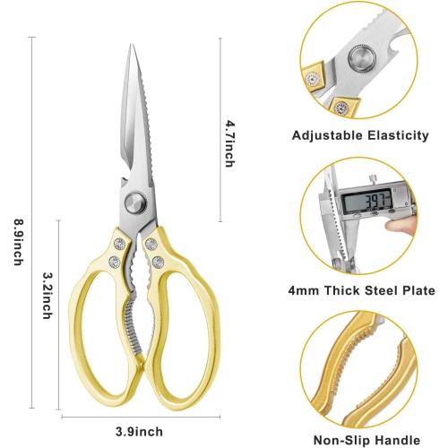 AWinjoy Kitchen Scissors, Heavy Duty Sharp Shears Dishwasher Safe, Kitchen Accessories Cooking Shears for Meat Chicken Fish Poultry Herb Bread (gold)