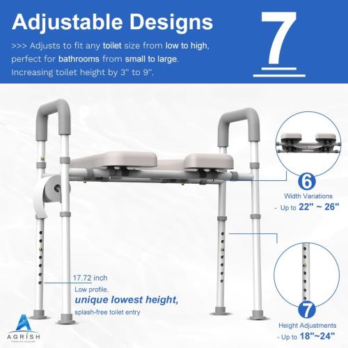 FSA/HSA Eligible Raised Toilet Seat with Handles - Width & Height AdjustableToilet Seat Risers for Seniors, Heavy Duty Handicap Toilet Riser, Fit Any Toilet, Up to 400lbs