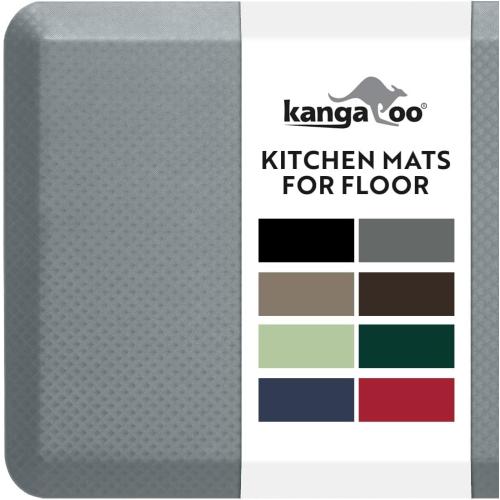 KANGAROO Thick Ergonomic Anti Fatigue Mats for Kitchen Floor, Cushioned Standing Office Desk Mat, Waterproof Scratch Resistant Topside, Supportive All Day Comfort Padded Foam Rugs, 17x24, Grey