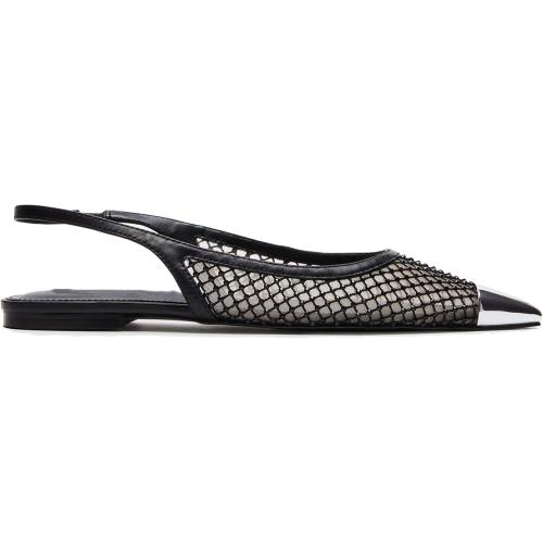 Size 9 Black Slingback Flats for Women Stylish Pointed Toe Design with Rhinestone Embellishments Comfortable Mesh Material for Breathable Slip on Experience Size 9