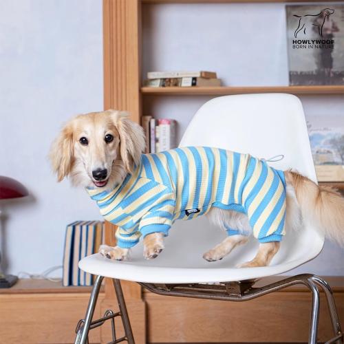 Dachshund Dog Shirt, Thin Striped Base Layer Onesie for Wiener Dogs, Lightweight All-Season Wear, Soft & Comfy Fit for Doxie and Short-Leg Breeds (Pink&Grey, Size 2 (11-16 lbs))