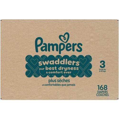 Pampers Swaddlers Diapers, Size 3 (13-26 lbs), 168 Count, Absorbent, Keeps Baby Dry and Comfortable, Skin Safe Disposable Baby Diaper (Packaging May Vary)