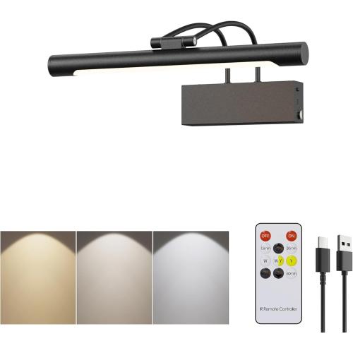 Picture Light,Wireless Rechargeable Gallery Light with Remote,5000mAh Dimmable Painting Rechargeable Picture Lights for Wall,12 inch Metal Picture Lights for Art,Paintings,Mirror,Black