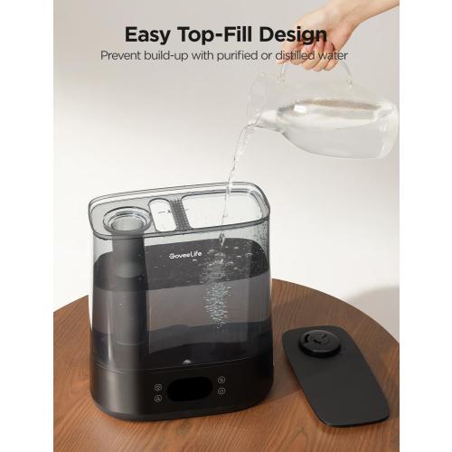 GoveeLife Smart Humidifiers for Bedroom, 6L Cool Mist Top Fill for Large Room, Humidity Sensor, Auto Mode, 60H Quiet Runtime, Schedule, WiFi Humidifier for Baby Plant, Compatible with Alexa, Black