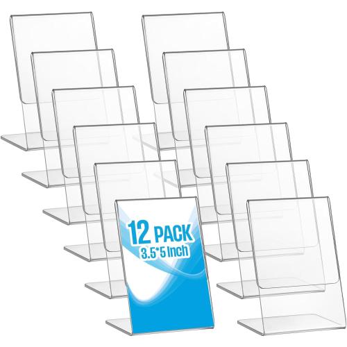 Size 3.5x5 Color Clear Ctosree 12 Pcs Acrylic Photo Frame L shape Slant Back Desktop Photo Frames Plastic Clear Sign Clear Acrylic Display Stand Table Top Sign for Home Office Wedding Restaurant Menu (3.5 x 5 Inch)