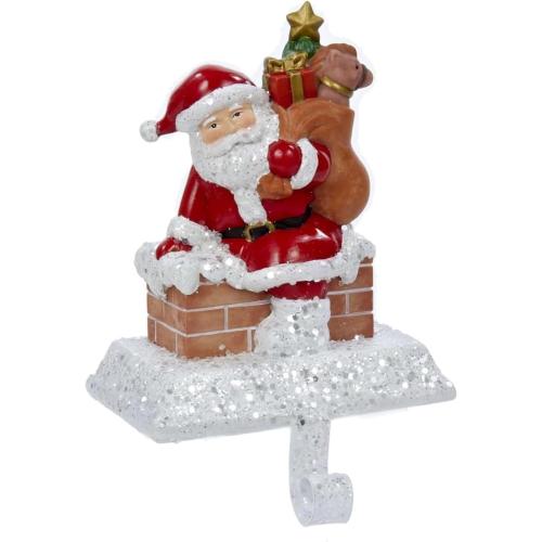 Kurt Adler Resin Santa with Gift Box Stocking Holder, 6.5-Inch
