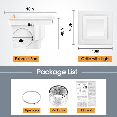 FEITON 110 CFM Bathroom Exhaust Fan with LED Light, 1.0 Sones Ultra Quiet