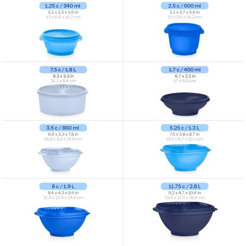 Tupperware Heritage Collection, New 36 Piece Food Storage Container Set in Vintage Blue, Dishwasher Safe and BPA Free (18 containers, 18 lids)
