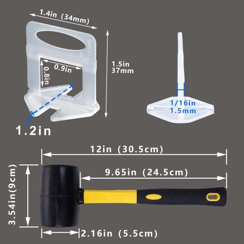 Tile Leveling System Clips 1/16 Inch 4500 Piece Tile Spacers Clips and 16 oz Rubber Mallet Hammer .Tile Tools Set for Professional Ceramic and Stone Installation