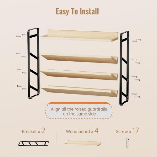 MUDEELA 4 Tier Spice Rack Organizer for Cabinet, Wooden Vertical Spice Shelf, Seasoning Organizer for Countertop, Kitchen, Pantry, Freestanding, 13.4 W × 11.2 H (No Jars Included), Black