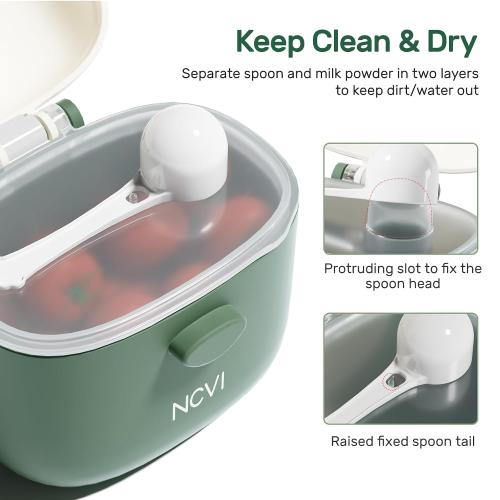 NCVI Baby Formula Dispenser On The Go, Formula Container To Go, Formula Holder for Travel, Outdoor Picnic with Baby Infant, Portable Container for Milk Powder, Snacks, Candy, Fruits (Green)