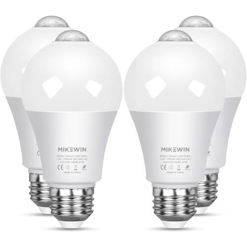 Motion Sensor Light Bulbs Outdoor 4 Packs 13W(100W Equivalent)