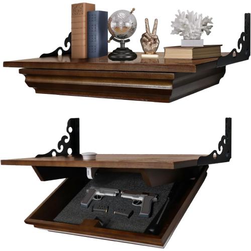 Hidden Shelf for Gun, Wall Mounted Hidden Gun Storage Shelf with Lock, Solid Wood Hidden Compartment Furniture