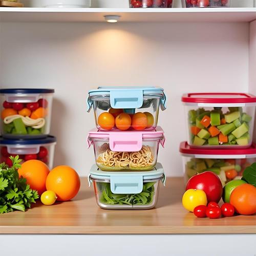 Square 2cup Glass Food Storage Containers with Airtight Lids, 16oz Glass Meal Prep Containers, Square Food Bowl For Lunch, Fruit, Snack, Dishwasher Microwave Freezer Safe (Pink Green)