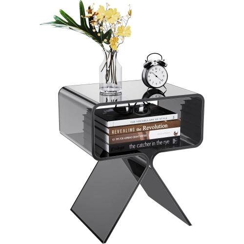 Acrylic Nightstand Side Table Modern Design Clear Home Decor Display End Table for Living Room (Black)