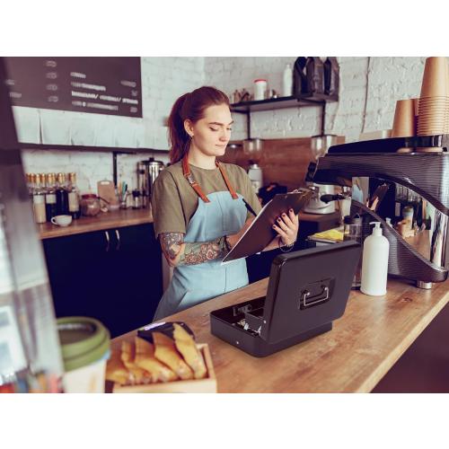 Cash Box with Money Tray and Combination Lock, Large Money Box for Cash Regiser, Safe Lock Box for Money Saving Metal 11.8x9.45x3.54 Black XL Large